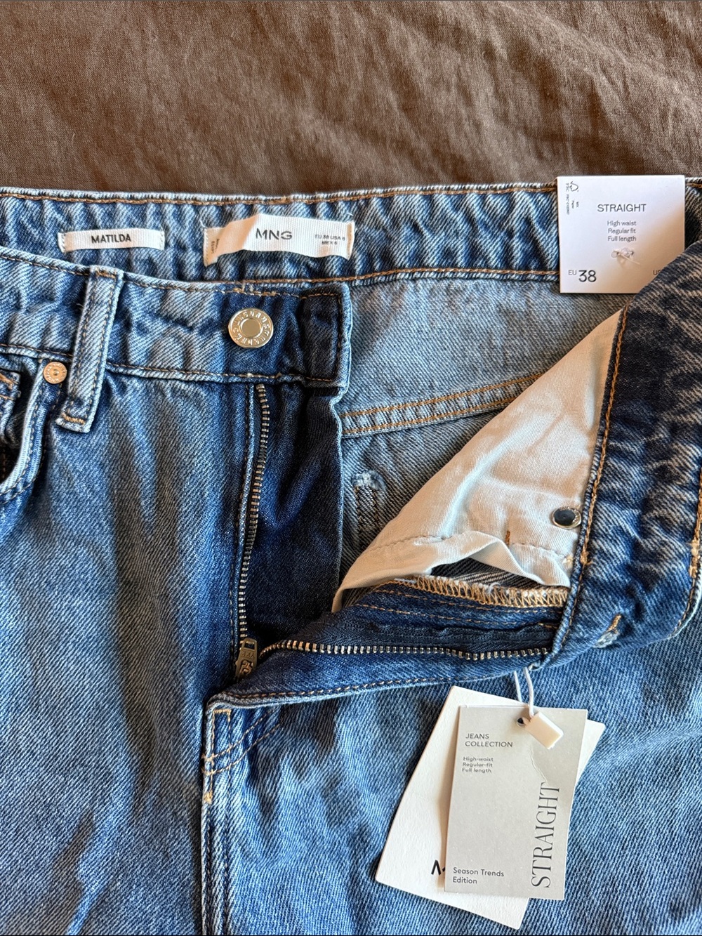 Mango Matilda Straight-Leg Jeans in Medium Blue Denim- sz 6 NWT